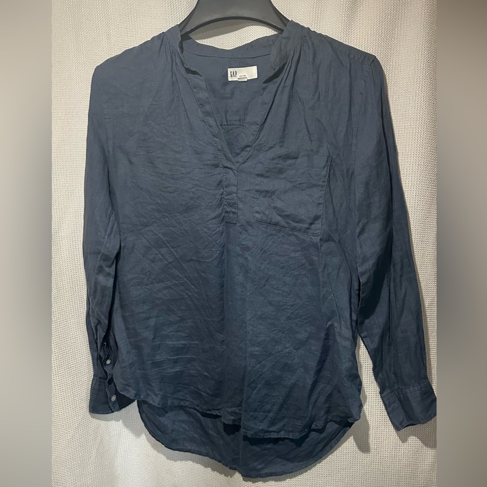 GAP 100% Linen Casual Slate Blue Button Down Shirt
